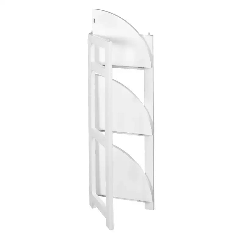34" Corner Folding Bookcase, 3-Shelf Hardwood Frame, White