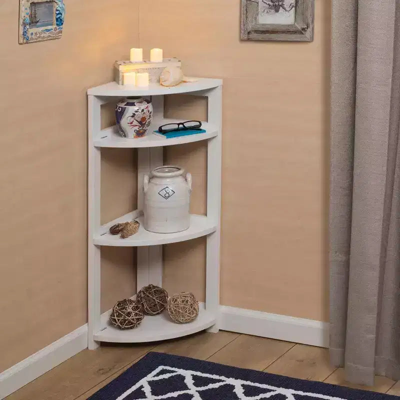 34" Corner Folding Bookcase, 3-Shelf Hardwood Frame, White