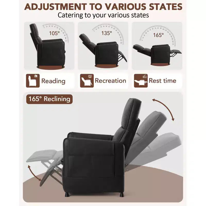 Electric Recliner Chair for Adults with Remote Control and Side Pockets, PU Leather Recliners Home Seating