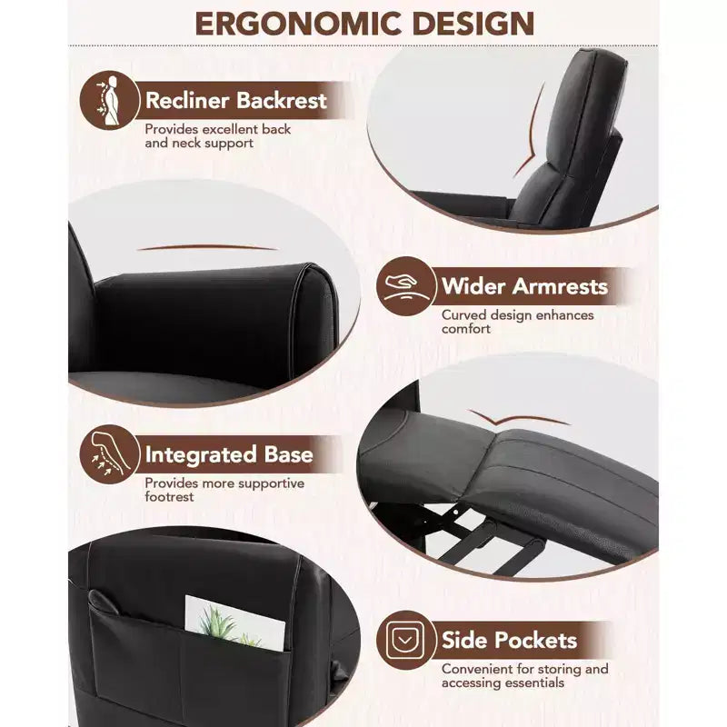 Electric Recliner Chair for Adults with Remote Control and Side Pockets, PU Leather Recliners Home Seating