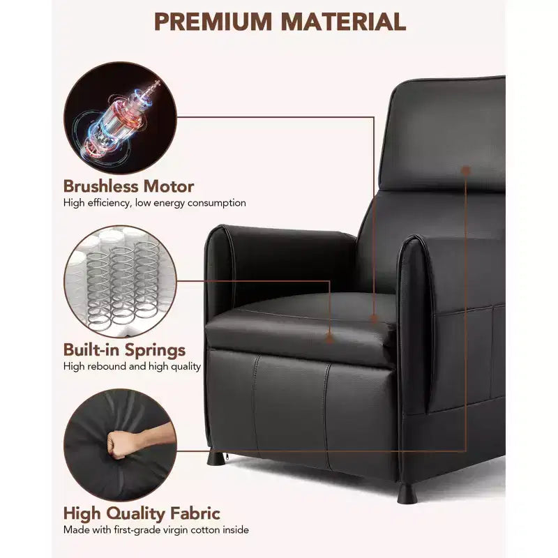 Electric Recliner Chair for Adults with Remote Control and Side Pockets, PU Leather Recliners Home Seating