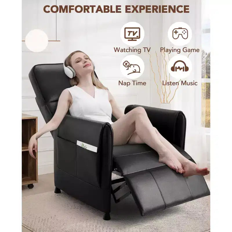 Electric Recliner Chair for Adults with Remote Control and Side Pockets, PU Leather Recliners Home Seating
