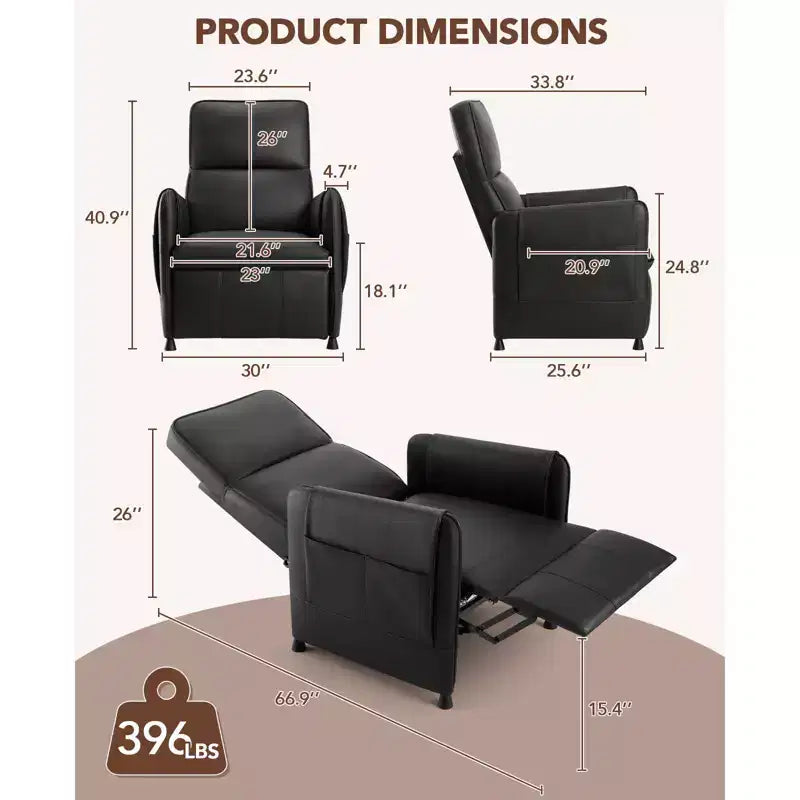 Electric Recliner Chair for Adults with Remote Control and Side Pockets, PU Leather Recliners Home Seating