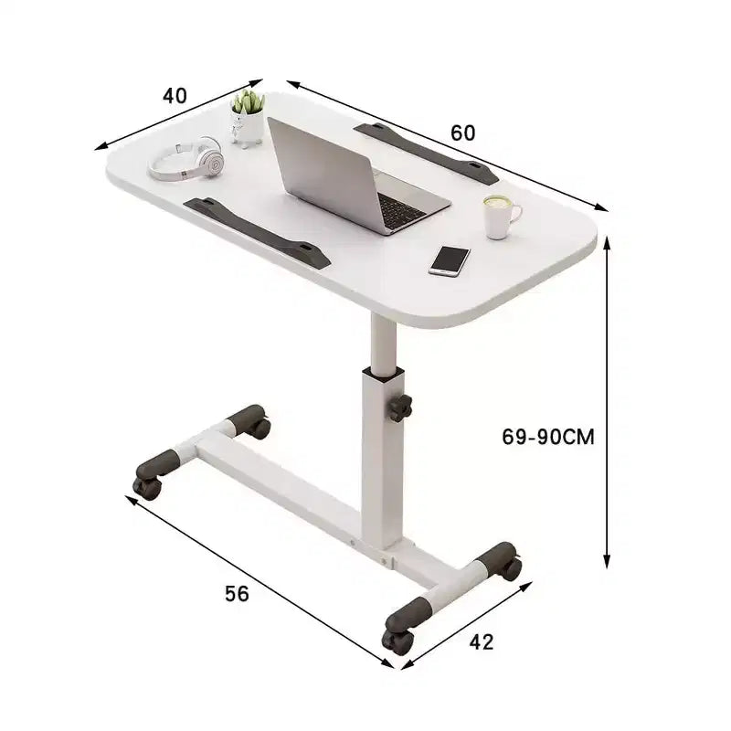 Height Adjustable Rolling Laptop Table with Locking Wheels, Overbed Side Table for Bedroom, Sofa, Office