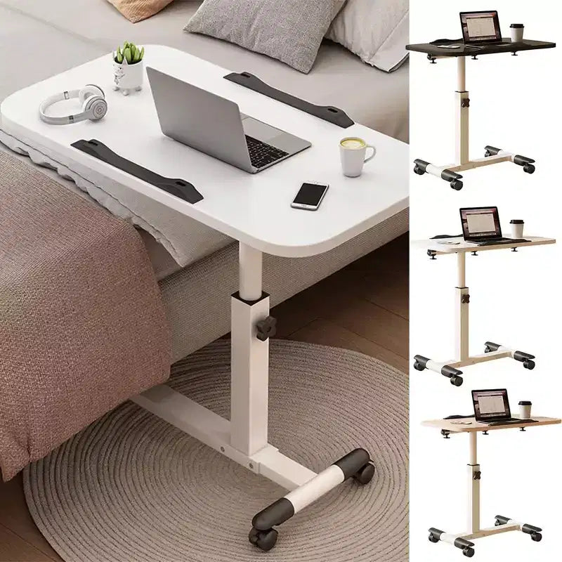 Height Adjustable Rolling Laptop Table with Locking Wheels, Overbed Side Table for Bedroom, Sofa, Office