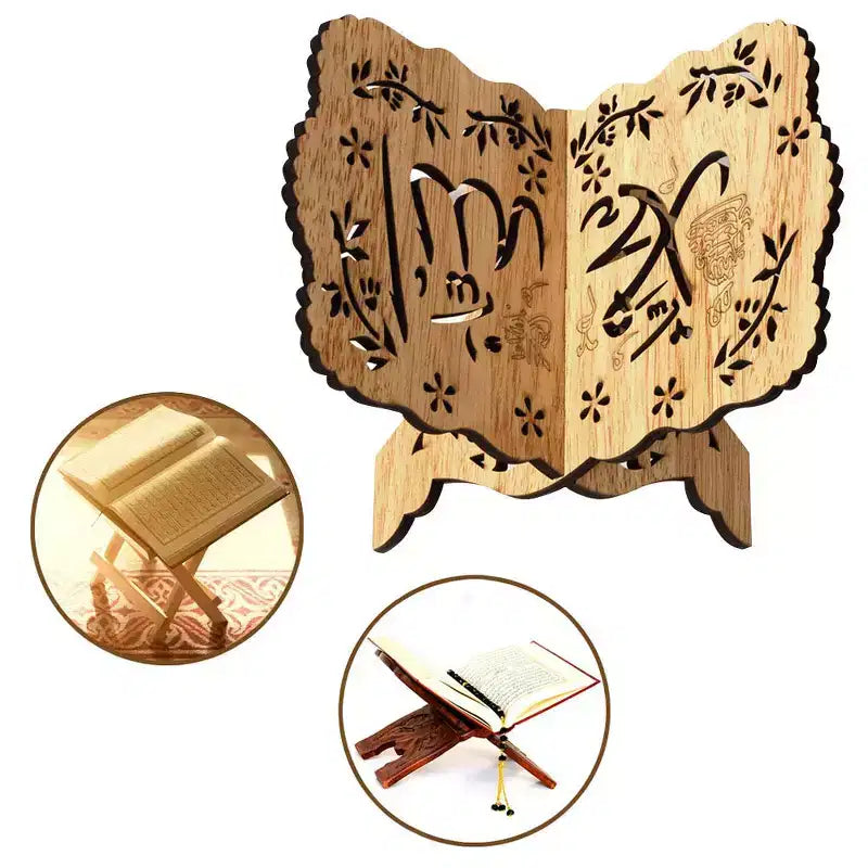 Folding Wooden Book Stand, 7.72x4.96x0.75 - Vintage Decorative Reading Stand for Prayer, Study and Display