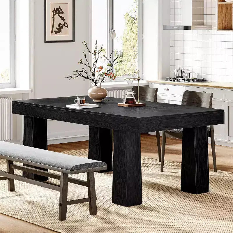63" Modern Rectangular Dining Table with Heavy Duty Tapered Legs for Dining Room, Cafe, Restaurant