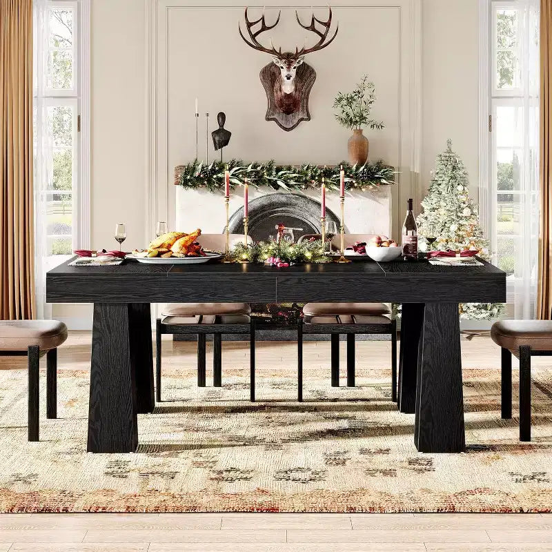 63" Modern Rectangular Dining Table with Heavy Duty Tapered Legs for Dining Room, Cafe, Restaurant