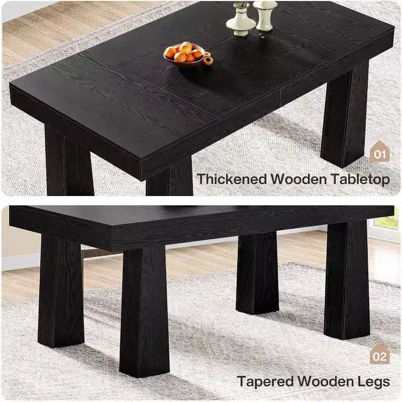63" Modern Rectangular Dining Table with Heavy Duty Tapered Legs for Dining Room, Cafe, Restaurant