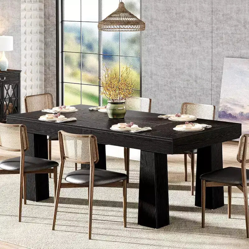 63" Modern Rectangular Dining Table with Heavy Duty Tapered Legs for Dining Room, Cafe, Restaurant