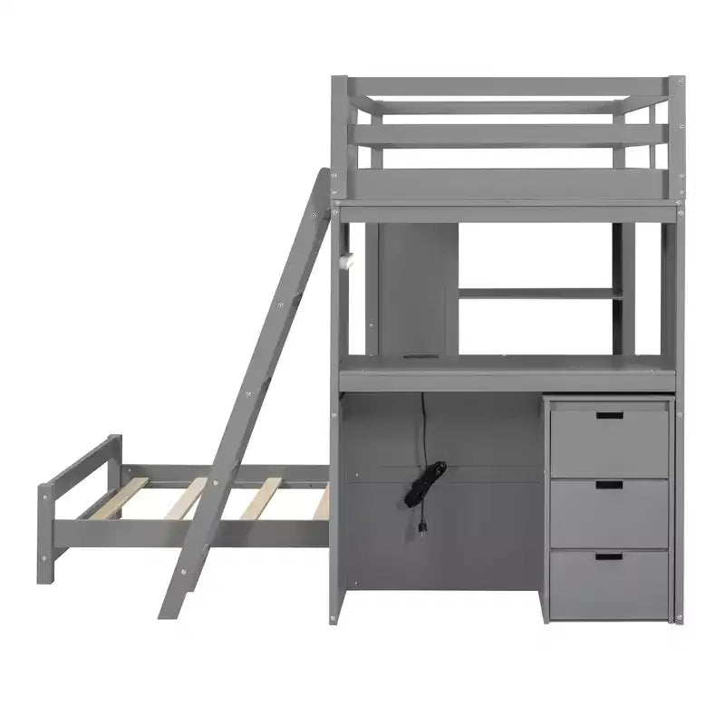 Twin over Twin Separable Bunk Beds with Desk, Drawers, USB Ports and LED Light for Kids & Teens