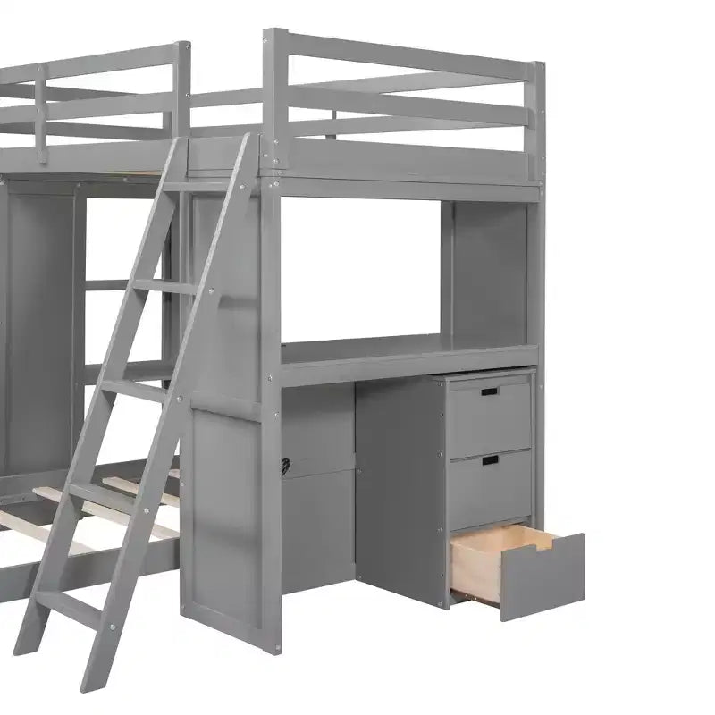 Twin over Twin Separable Bunk Beds with Desk, Drawers, USB Ports and LED Light for Kids & Teens