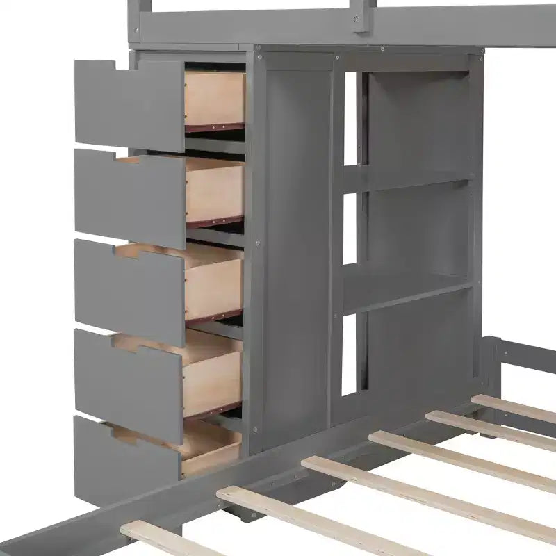 Twin over Twin Separable Bunk Beds with Desk, Drawers, USB Ports and LED Light for Kids & Teens