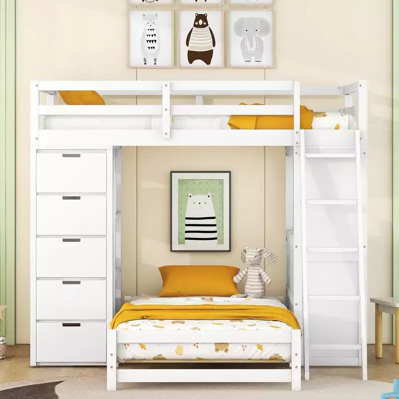 Twin over Twin Separable Bunk Beds with Desk, Drawers, USB Ports and LED Light for Kids & Teens