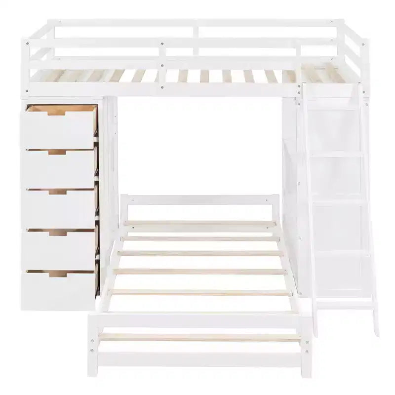 Twin over Twin Separable Bunk Beds with Desk, Drawers, USB Ports and LED Light for Kids & Teens