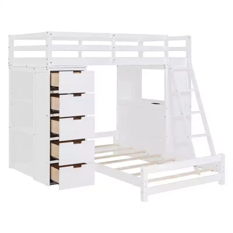 Twin over Twin Separable Bunk Beds with Desk, Drawers, USB Ports and LED Light for Kids & Teens