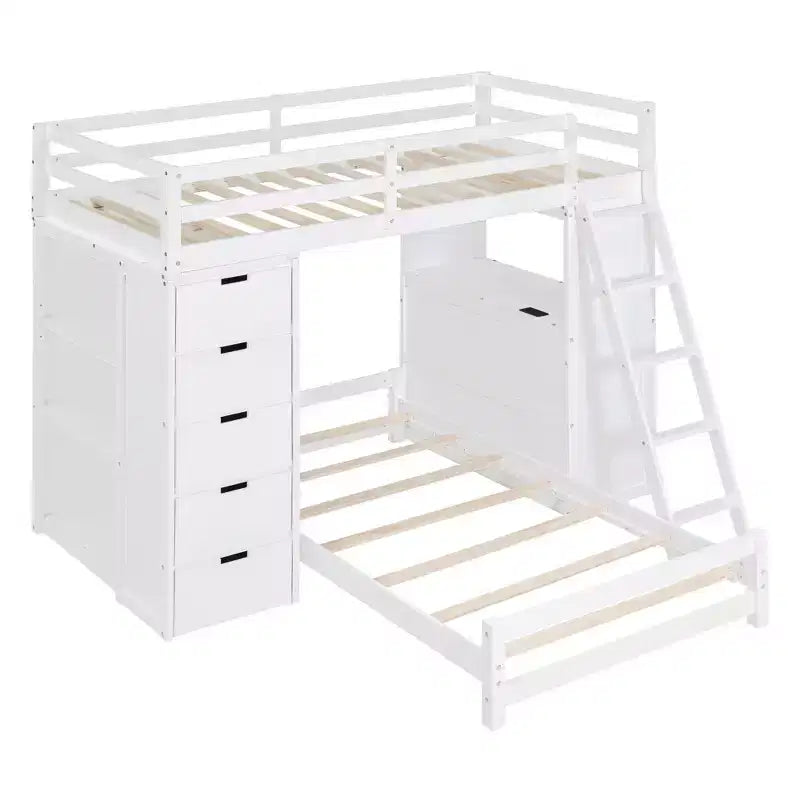 Twin over Twin Separable Bunk Beds with Desk, Drawers, USB Ports and LED Light for Kids & Teens