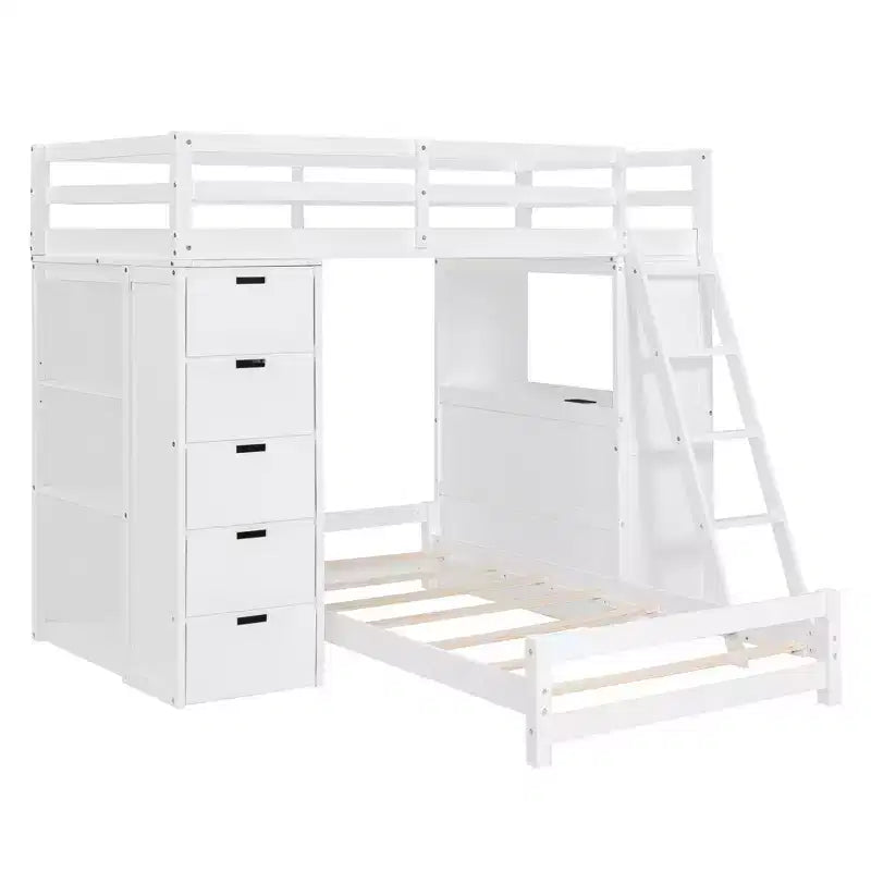 Twin over Twin Separable Bunk Beds with Desk, Drawers, USB Ports and LED Light for Kids & Teens