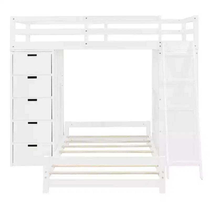 Twin over Twin Separable Bunk Beds with Desk, Drawers, USB Ports and LED Light for Kids & Teens