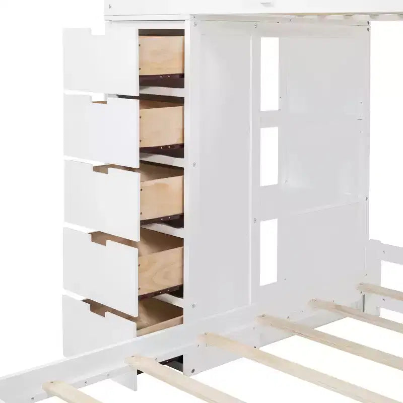 Twin over Twin Separable Bunk Beds with Desk, Drawers, USB Ports and LED Light for Kids & Teens