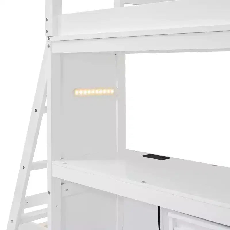 Twin over Twin Separable Bunk Beds with Desk, Drawers, USB Ports and LED Light for Kids & Teens