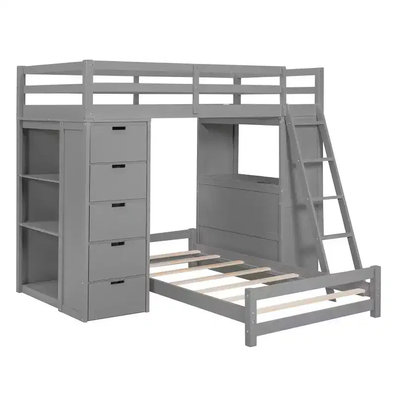 Twin over Twin Separable Bunk Beds with Desk, Drawers, USB Ports and LED Light for Kids & Teens