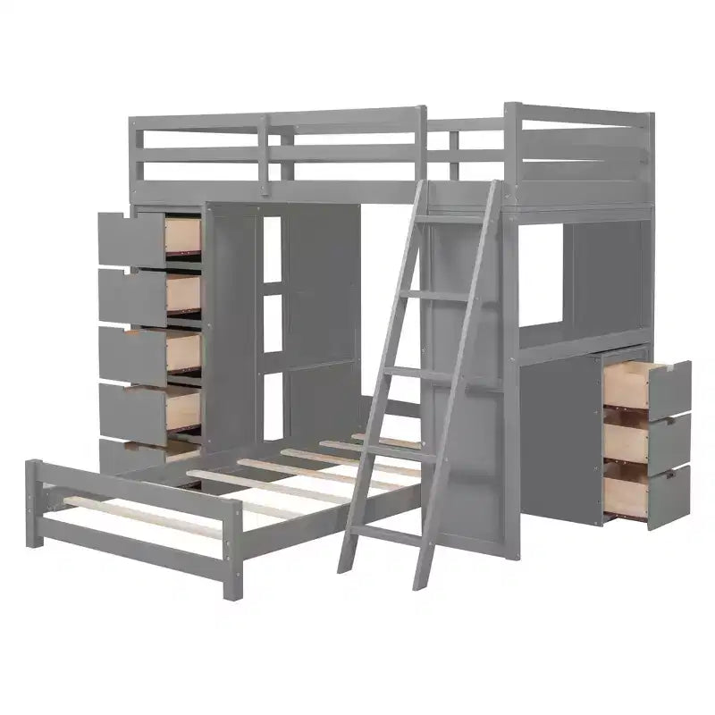 Twin over Twin Separable Bunk Beds with Desk, Drawers, USB Ports and LED Light for Kids & Teens