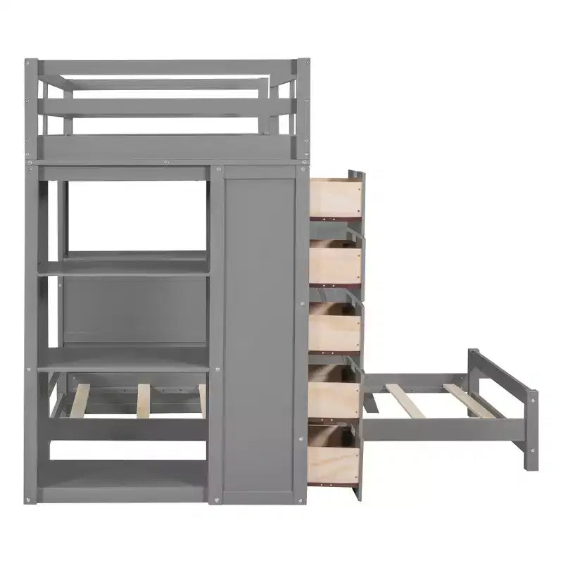 Twin over Twin Separable Bunk Beds with Desk, Drawers, USB Ports and LED Light for Kids & Teens