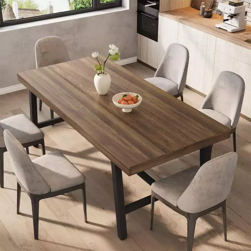 Industrial Dining Table for 6-8 People, 70.87" Long Wooden Kitchen Table with Sturdy Metal Frame & Rustic Brown Finish