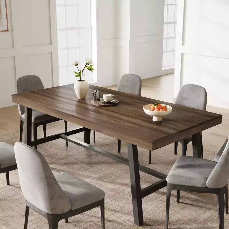 Industrial Dining Table for 6-8 People, 70.87" Long Wooden Kitchen Table with Sturdy Metal Frame & Rustic Brown Finish