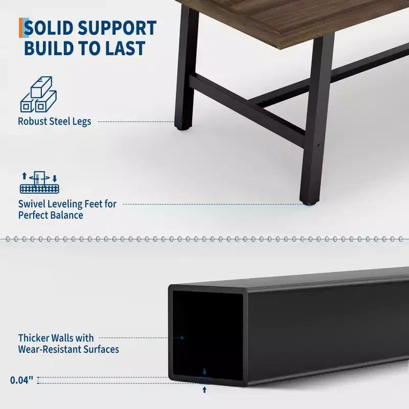 Industrial Dining Table for 6-8 People, 70.87" Long Wooden Kitchen Table with Sturdy Metal Frame & Rustic Brown Finish