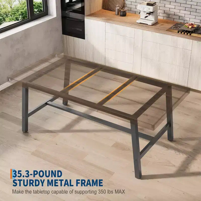 Industrial Dining Table for 6-8 People, 70.87" Long Wooden Kitchen Table with Sturdy Metal Frame & Rustic Brown Finish