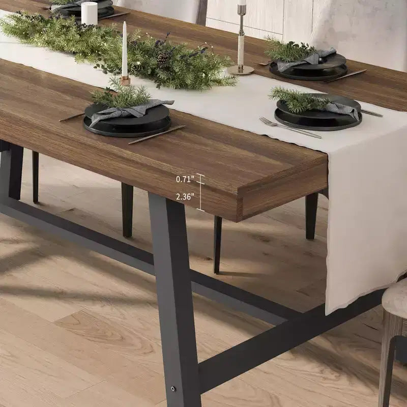 Industrial Dining Table for 6-8 People, 70.87" Long Wooden Kitchen Table with Sturdy Metal Frame & Rustic Brown Finish