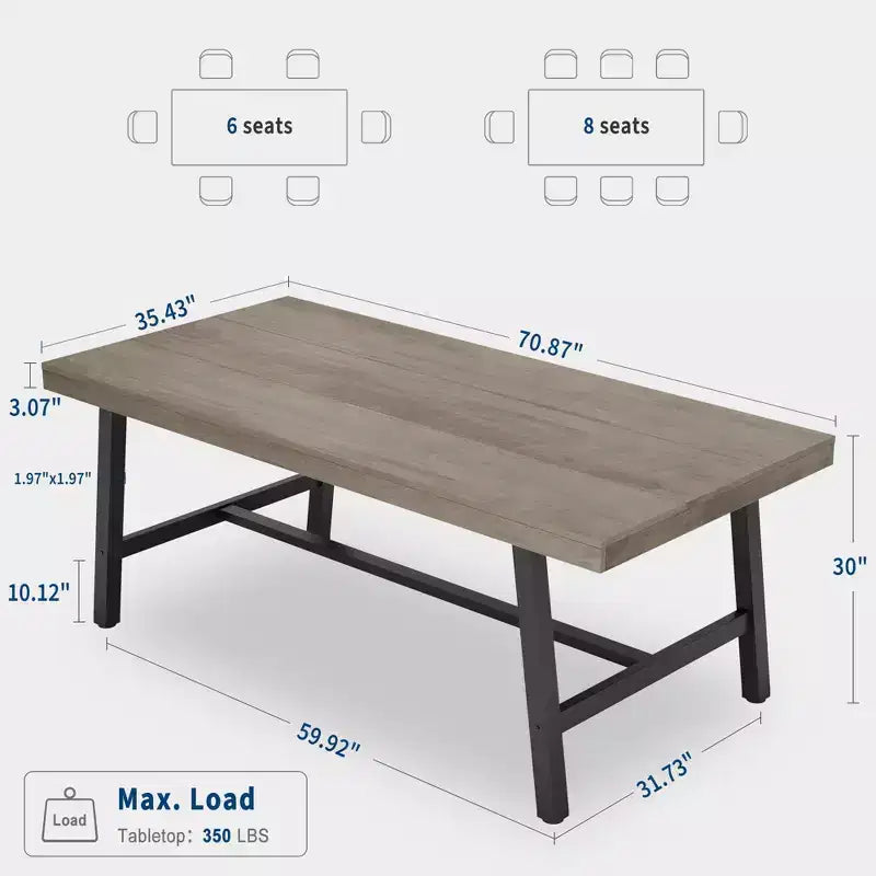 Industrial Dining Table for 6-8 People, 70.87" Long Wooden Kitchen Table with Sturdy Metal Frame & Rustic Brown Finish