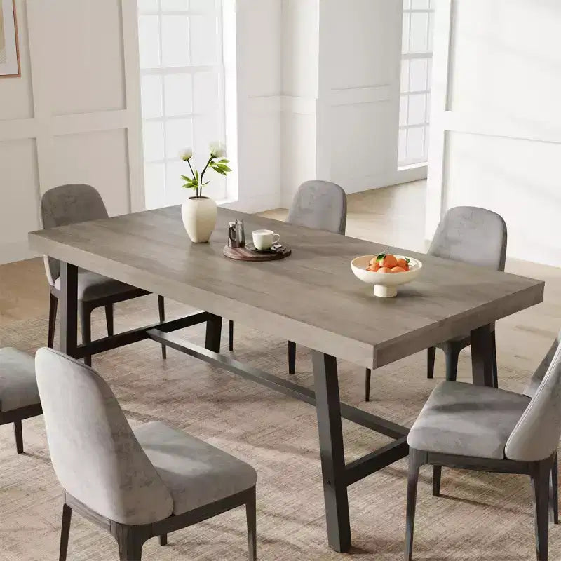 Industrial Dining Table for 6-8 People, 70.87" Long Wooden Kitchen Table with Sturdy Metal Frame & Rustic Brown Finish