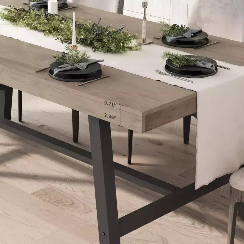Industrial Dining Table for 6-8 People, 70.87" Long Wooden Kitchen Table with Sturdy Metal Frame & Rustic Brown Finish