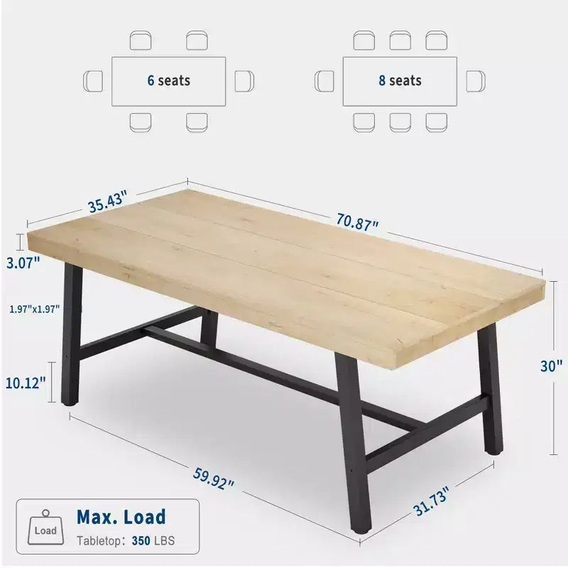 Industrial Dining Table for 6-8 People, 70.87" Long Wooden Kitchen Table with Sturdy Metal Frame & Rustic Brown Finish