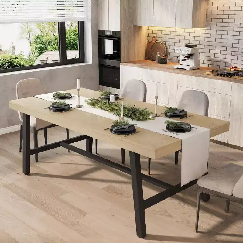 Industrial Dining Table for 6-8 People, 70.87" Long Wooden Kitchen Table with Sturdy Metal Frame & Rustic Brown Finish