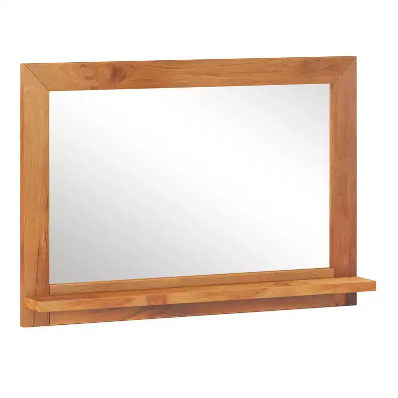 27.5 x 20 Inch Rectangle Farmhouse Wall Mirror with Shelf, Natural Teak Wood