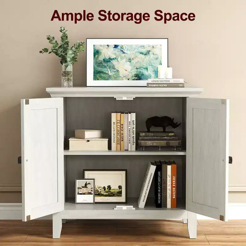 2-Door Buffet Cabinet with Storage, Bohemian Sideboard with Adjustable Shelves, Grayish-White