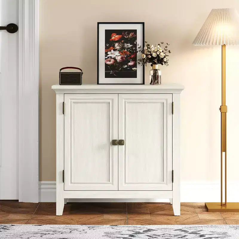 2-Door Buffet Cabinet with Storage, Bohemian Sideboard with Adjustable Shelves, Grayish-White