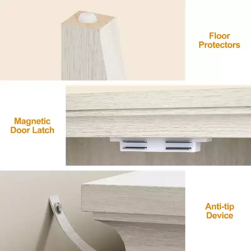 2-Door Buffet Cabinet with Storage, Bohemian Sideboard with Adjustable Shelves, Grayish-White