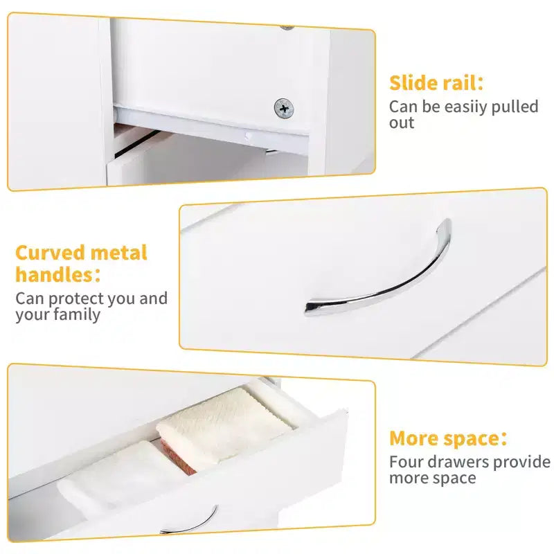 4-Drawer Nightstand with USB Ports & Outlet, White