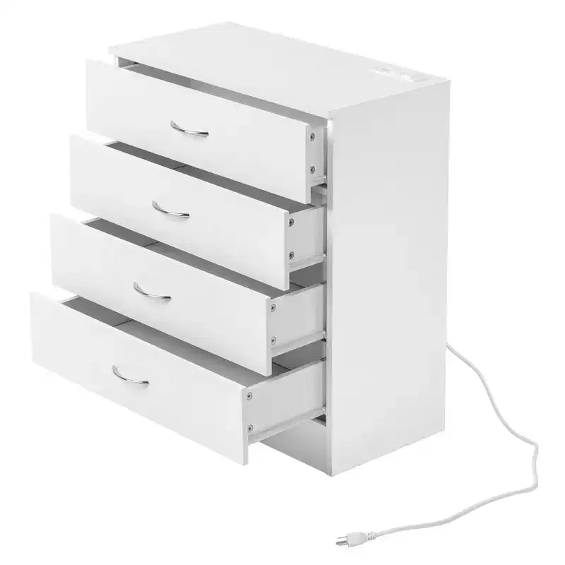 4-Drawer Nightstand with USB Ports & Outlet, White