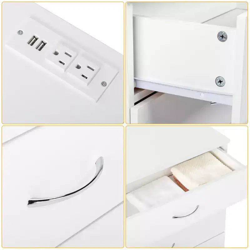 4-Drawer Nightstand with USB Ports & Outlet, White