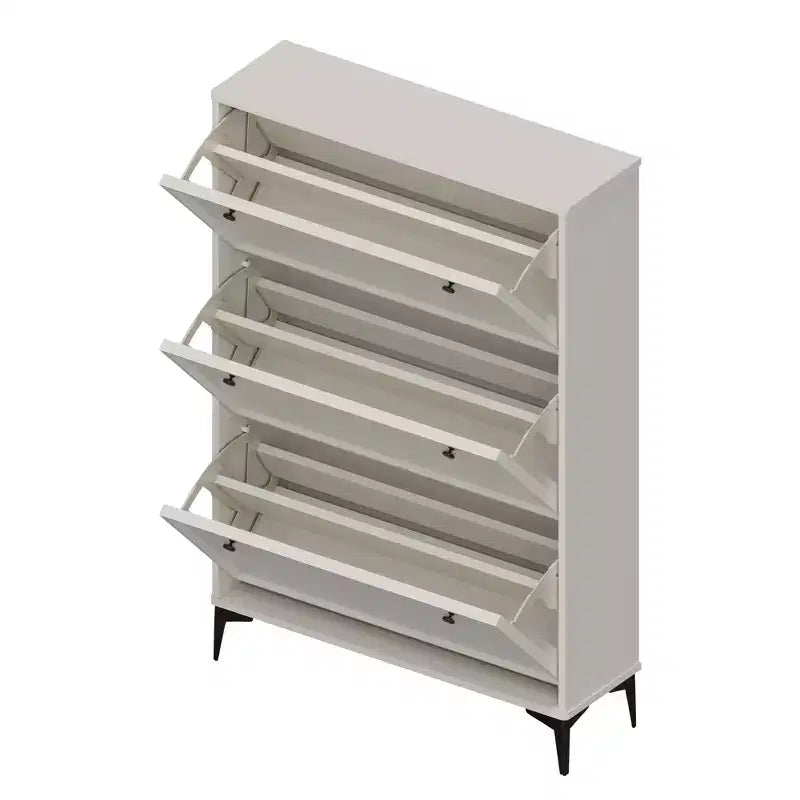 Stylish Shoe Cabinet with 3 Flip Drawers and Independent Legs, Narrow Shoe Cabinet for Living Room, Hallway, Glossy White