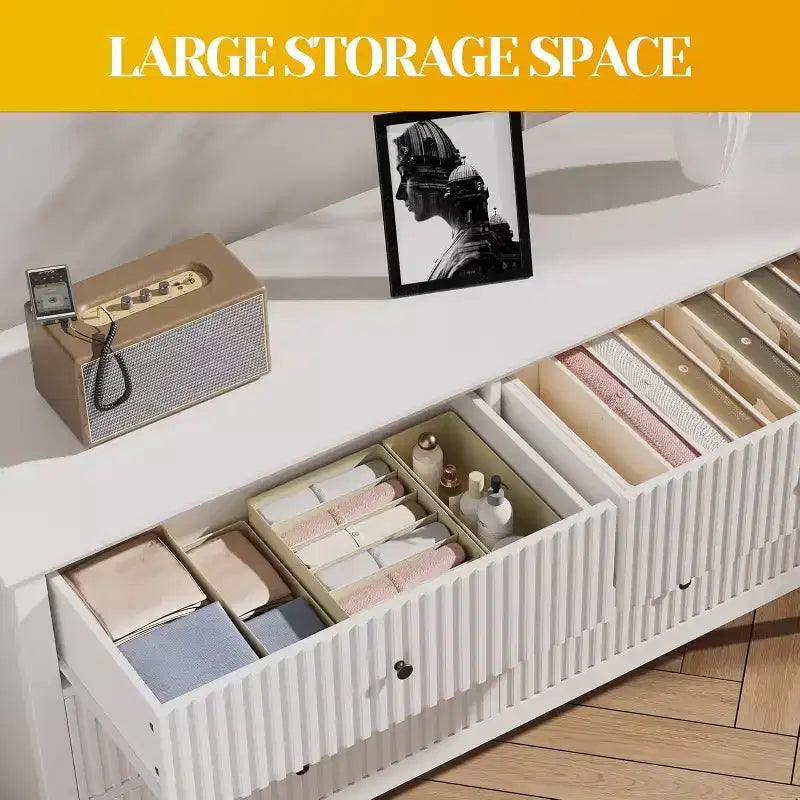 Fluted 6-Drawer Dresser with Soft-Close Drawers, Modern Closet Organizer, White