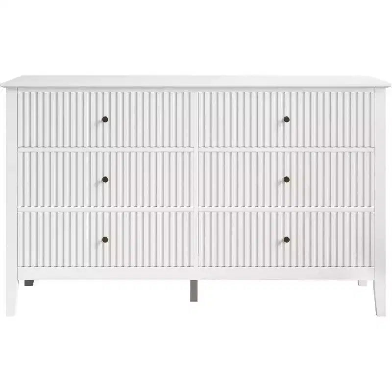 Fluted 6-Drawer Dresser with Soft-Close Drawers, Modern Closet Organizer, White