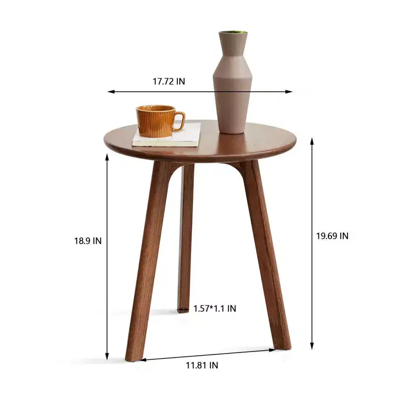 Wooden Round Side Table with Three-Legged Structure and Non-Slip Pads, End Table for Living Room