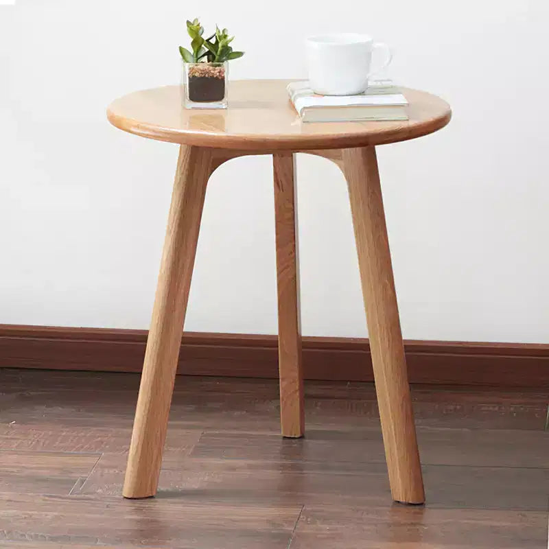 Wooden Round Side Table with Three-Legged Structure and Non-Slip Pads, End Table for Living Room